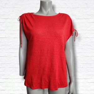 Cynthia Rowley Cherry Red Linen Short Sleeve Tunic Shirt Size S BNWT